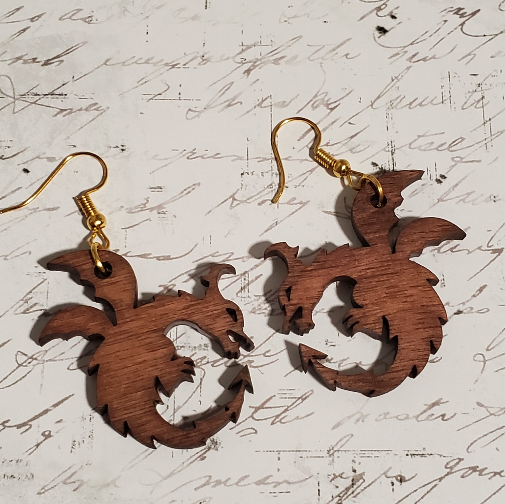 Wood Dragon Earrings Full Length Approx. 2